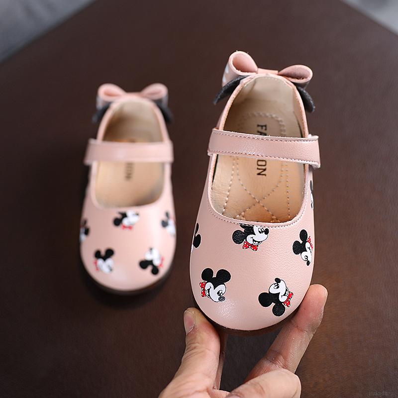 Giày Búp Bê Hình Chuột Minnie Đế Mềm Chống Trượt Cho Bé Tập Đi