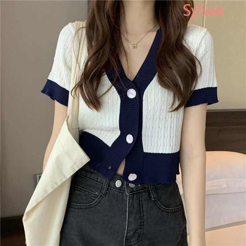 Áo Cardigan Dệt Kim Tay Ngắn Cổ Chữ V Thời Trang Trẻ Trung Mùa Hè Cho Nữ