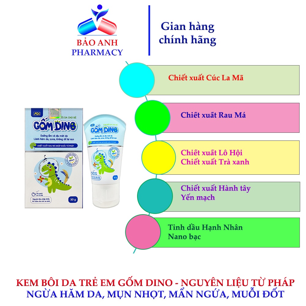 Kem bôi da cho bé GỐM DINO – Bôi hăm da, Zona, Côn trùng cắn, không để lại sẹo, Dưỡng ẩm, làm mát da – NL nhập khẩu Pháp