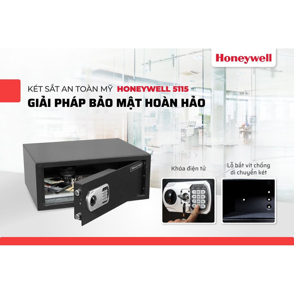 Két sắt an toàn khóa điện tử Honeywell-Mỹ 5115 có vít chống trộm chống di chuyển két, chính hãng - Bảo hành 2 năm