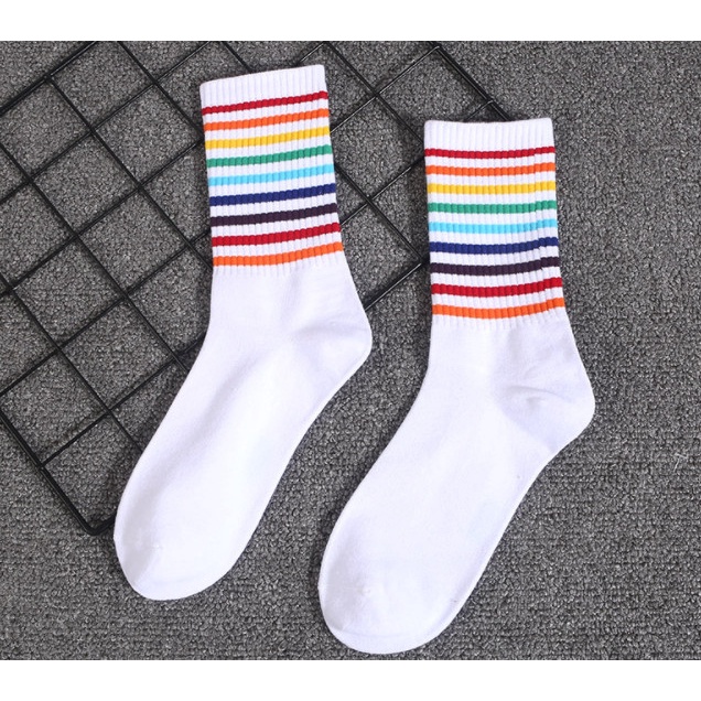 Vớ 7 MÀU CẦU VỒNG cao cổ Nam Nữ xu hướng thể thao, đường phố, năng động