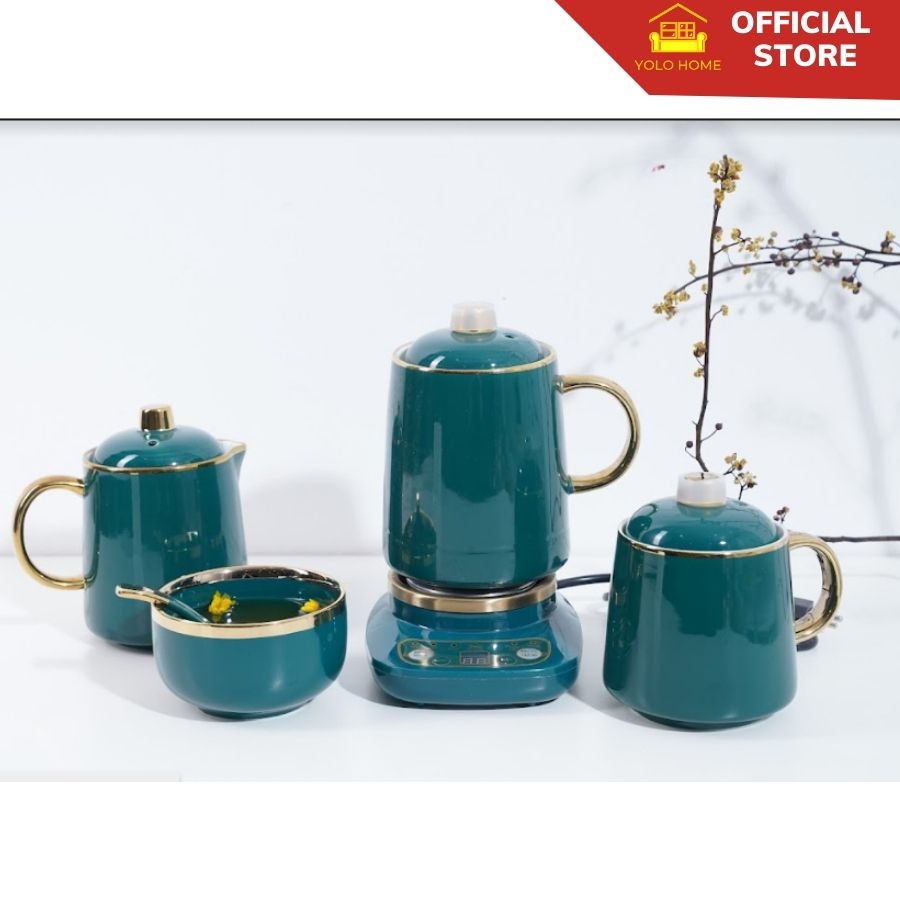 COMBO Cốc Chưng Yến, Cốc Hầm Đa Năng Kèm Thìa Bát Sứ Cùng Màu YOLO HOME
