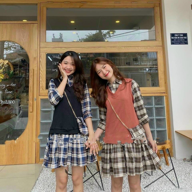 Đầm baby doll caro