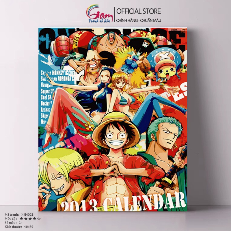 Tranh số hoá Anime One Piece Luffy GAM Tự Tô Màu Theo Số Đã Căng Khung 40x50cm HH4021