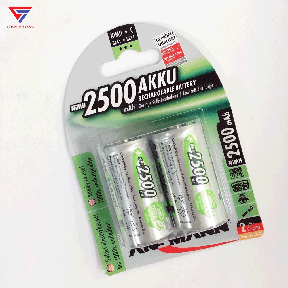 Pin sạc Trung C 2500mAh Ansmann chính hãng - Vỉ 2 viên