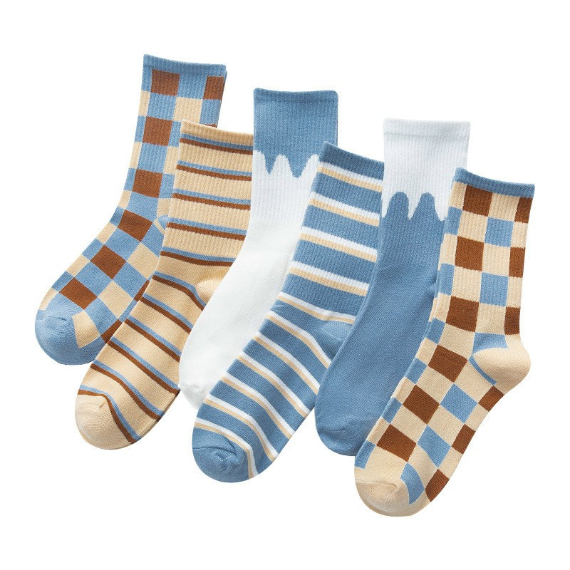 Tất vớ nam nữ cổ cao unisex kẻ sọc caro set 5 đôi đủ hình