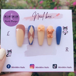 Nail box móng úp thiết kế đính charm nơ, gấu