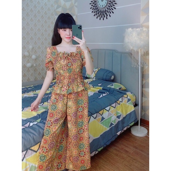 [45-55ký] Set bộ lanh áo chạy thun ôm eo tôn dáng có tay