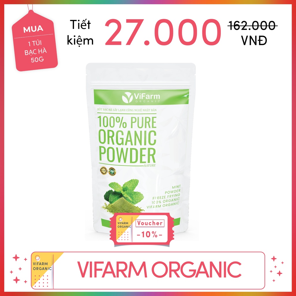 Bột Bạc Hà Nguyên Chất ViFarm 50Gram, Công Nghệ Sấy Lạnh Nhật Bản, Bột Bạc Hà Đắp Mặt, Dưỡng Da, Giảm Mụn