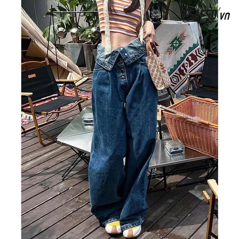 Quần Jeans Nữ Lưng Cao Dáng Rộng Thời Trang Cá Tính