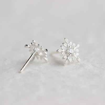 Khuyên tai bạc nữ mặt bông tuyết, bông tai bạc Kirasilver