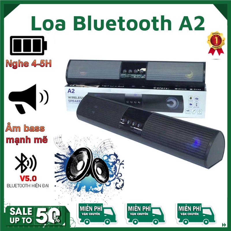 Loa Bluetooth ⚡FreeShip⚡ Loa Bluetooth Wireless Speaker A2 Dáng Dài Có Đèn Led, Âm Thanh Hay, Bass Khỏe, Bảo Hành 1 Năm