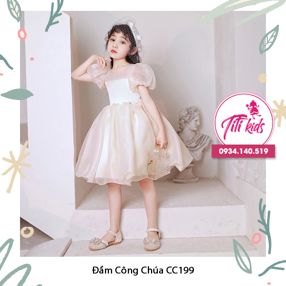 Váy Đầm Công Chúa Bé Gái Voan Da Tay Phồng CC199