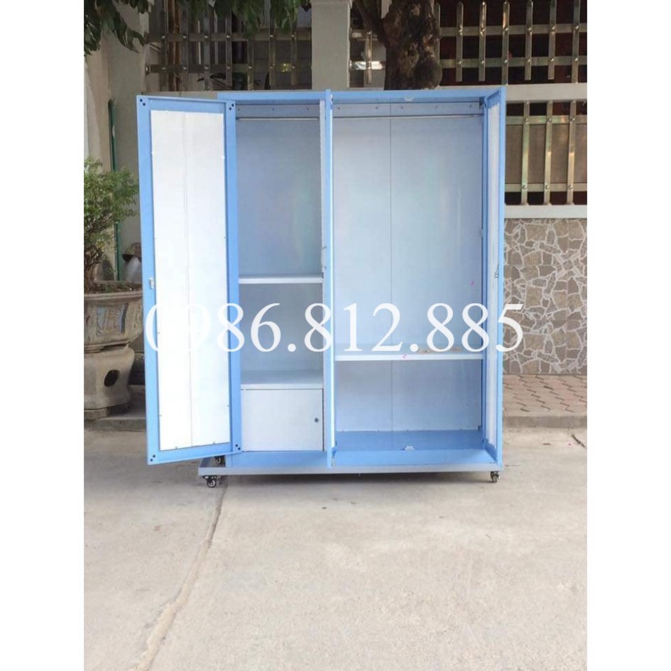 [Chỉ ship HN] Tủ quần áo 3 buồng Tâm An  sắt si phun sơn tĩnh điện kt 183*138*54cm màu xanh/vàng/hồng/nâu  FreeShipHN