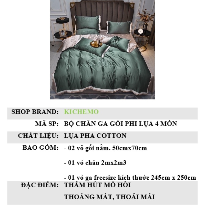 Bộ Chăn Ga Gối Phi Lụa 4 Món Nhập Khẩu Đủ Bẩy Màu Đơn Sắc Siêu Xịn