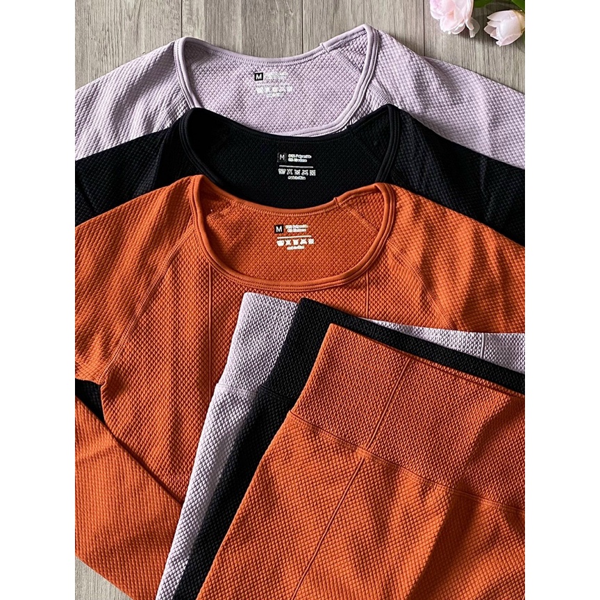 Đồ tập gym yoga thể thao nữ, set bộ dệt kim áo crop dài tay quần đùi ngố lưng cao gen bụng Bin Sports BL030