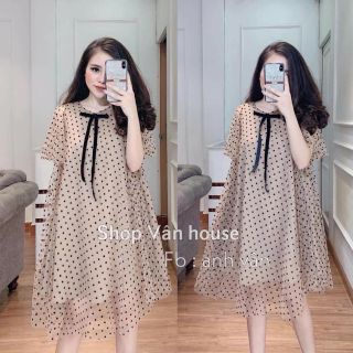 Váy xuông chấm bi nơ ngực