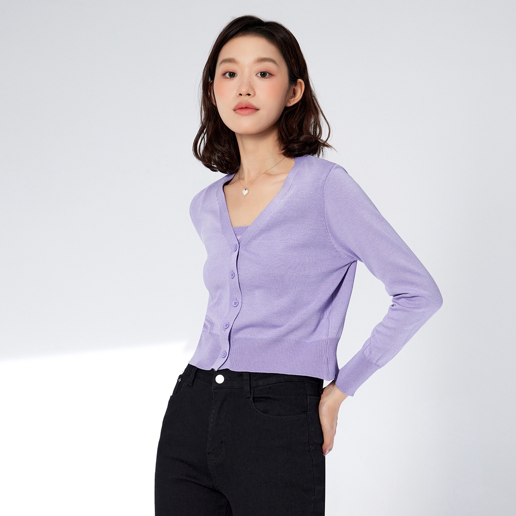 Áo Crop Top Lovito Đan Len Gingham L33AD136 (Màu Tím/Đen)