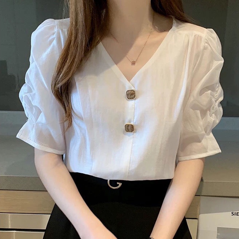 Áo chiffon IELGY tay ngắn cổ chữ v thời trang cho nữ