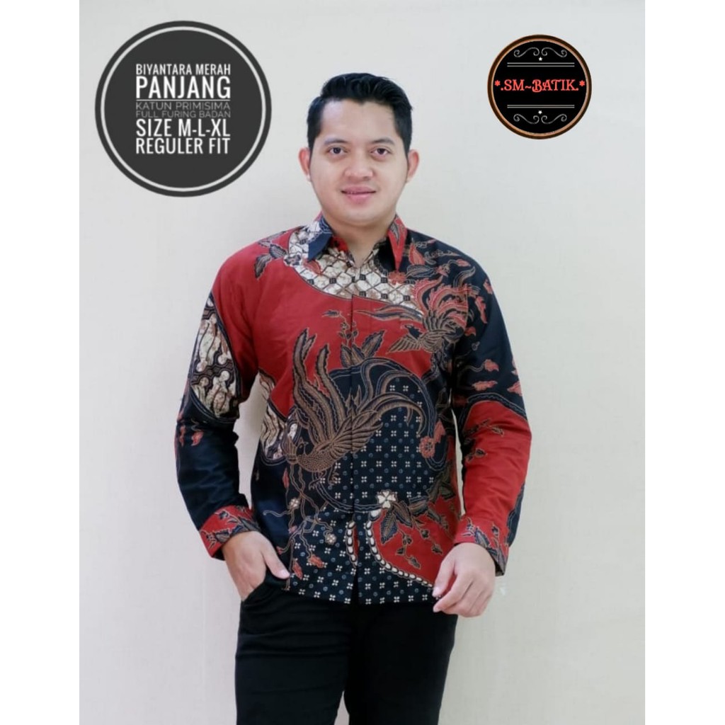 Byantara Red SM Áo Sơ Mi Cotton Wiso Pekuntara BINTARA BRAMANTYA BATIK Wisa Wiso Pekunka Tay Dài Màu Đen Chất Lượng Cao Cho Nam