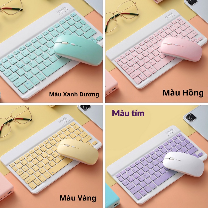 Combo bàn phím &amp; chuột không dây bluetooth nhiều màu sắc nhỏ gọn cho điện thoại máy tính bảng ipad laptop macbook tivi