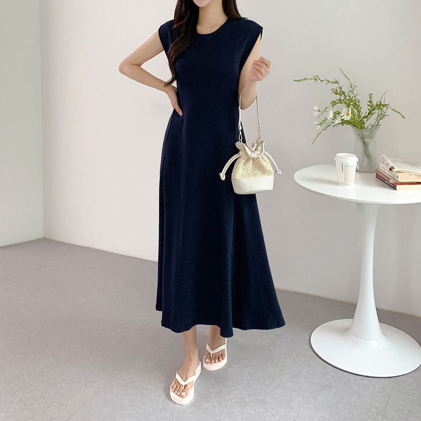 Đầm Trơn Màu Không Tay Thời Trang Mùa Hè Pháp Đơn Giản 53814