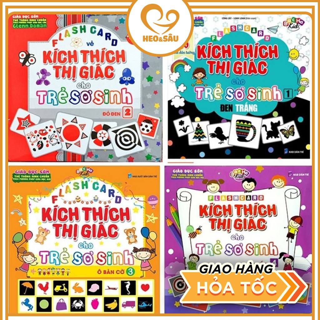 Flashcard Kích Thích Thị Giác Cho Trẻ Sơ Sinh 💖𝑭𝑹𝑬𝑬𝑺𝑯𝑰𝑷💖 Bộ 60 thẻ, 4 Tập, Kích Thước 21x21cm