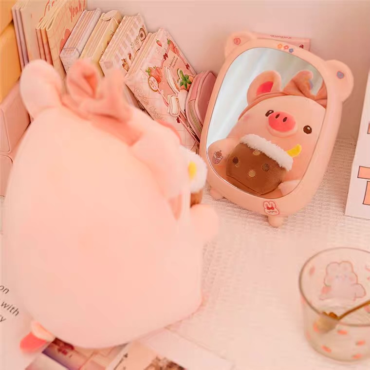 Phim hoạt hình Lợn hồng Đồ chơi sang trọng Nhồi bông Động vật mềm Lợn cầm cốc bong bóng Búp bê