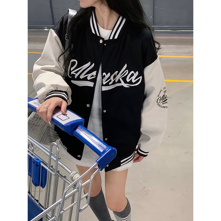 Áo varsity jacket 2022, áo khoác bomber nữ màu nâu, hồng chất nỉ đẹp thời trang unisex quảng châu ulzzang