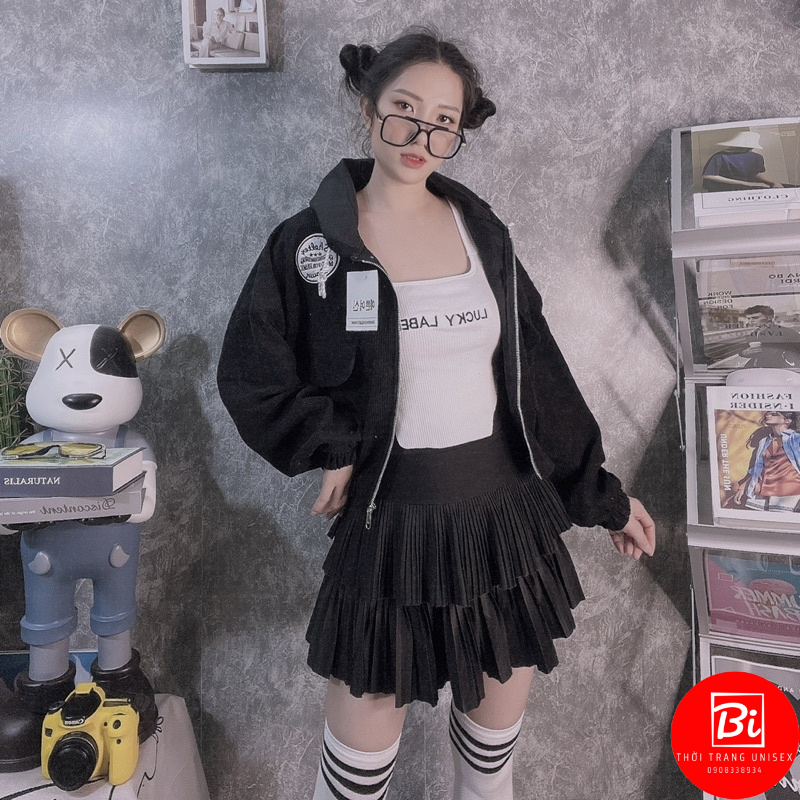 Áo Khoác Nhung Tăm Dáng Lửng Tay Cánh Dơi Thêu Chữ DG Tay và Lai Áo Bo Chun_AK59