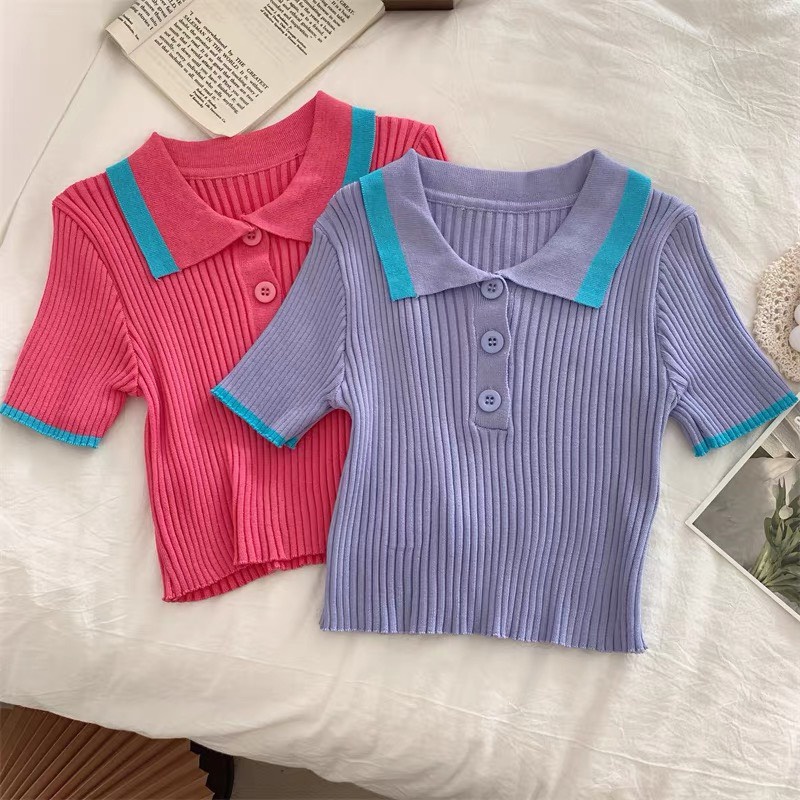 Áo len polo ôm body nữ Fmstyle shop Áo cardigan cổ bẻ nữ màu sắc đơn giãn phong cách hàn quốc 204260047