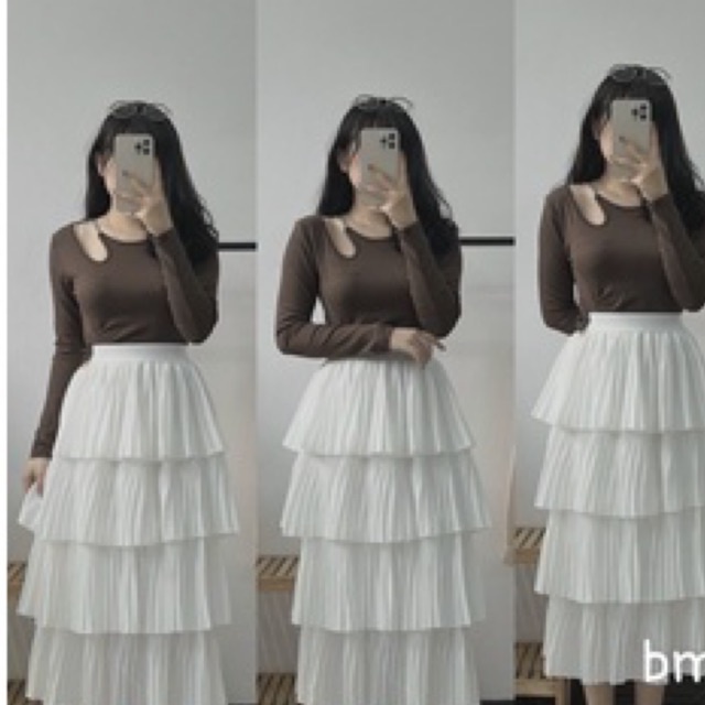 BIGSIZE Chân váy 4 tầng xếp li gọn dáng cá tính 50-80kg