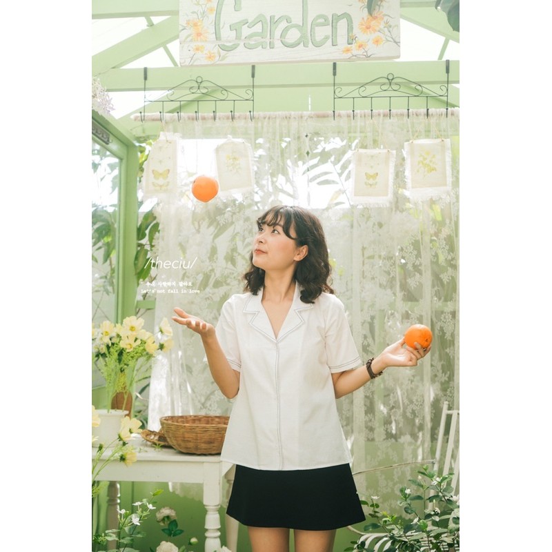 Áo sơ mi tay ngắn chỉ nổi THE CIU - Cremy Shirt