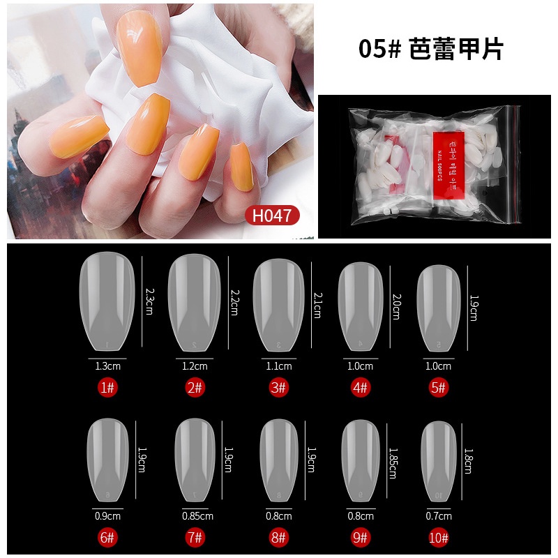 Bộ 500 Móng Tay Giả Che Phủ Toàn Diện Bằng Acrylic / Trắng Trong Suốt 10 Kích Cỡ Khác Nhau