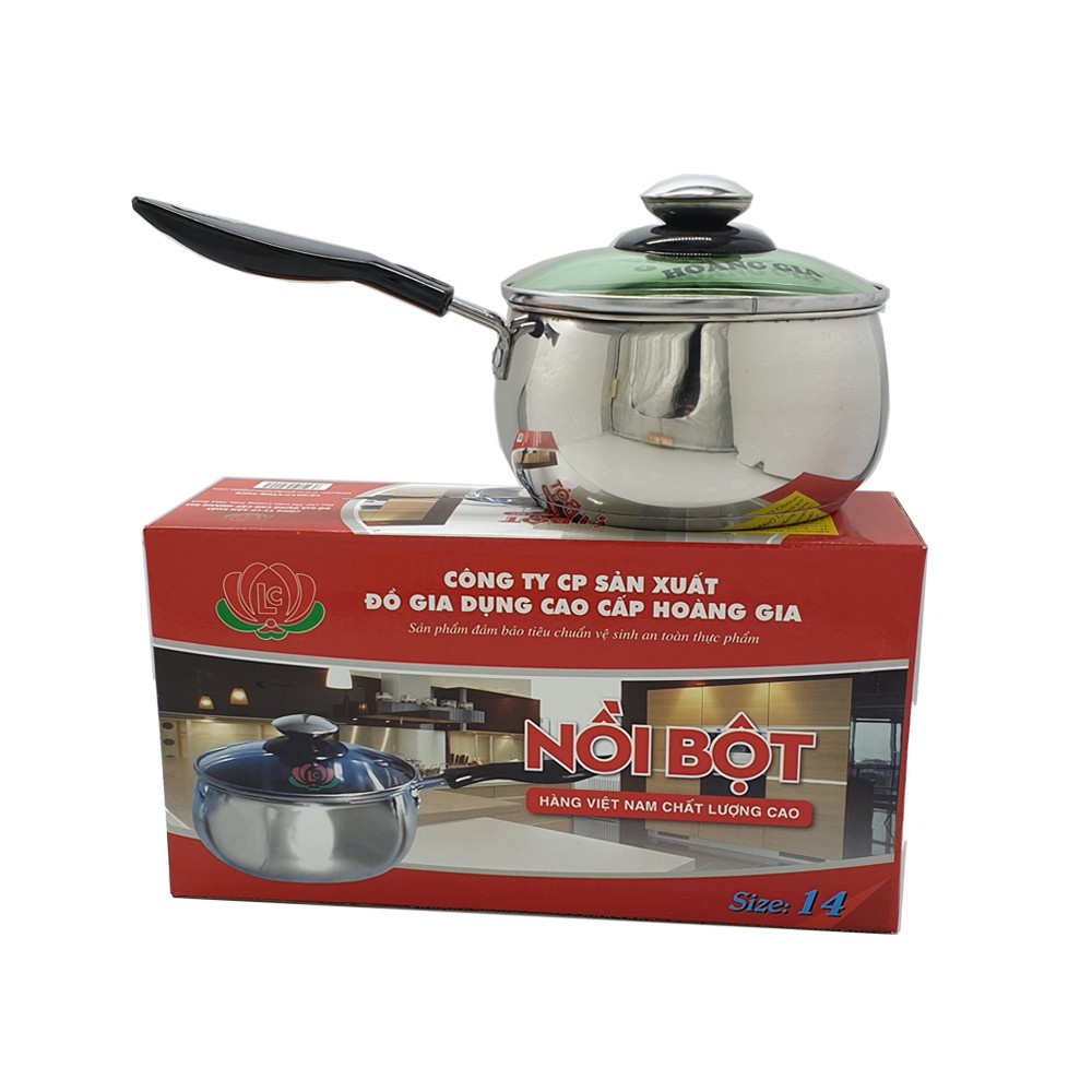 Nồi quánh bột, quấy bột trẻ em  Hoàng gia  Inox 2 đáy nấu bếp từ Cỡ 12cm,14cm sản xuất việt nam