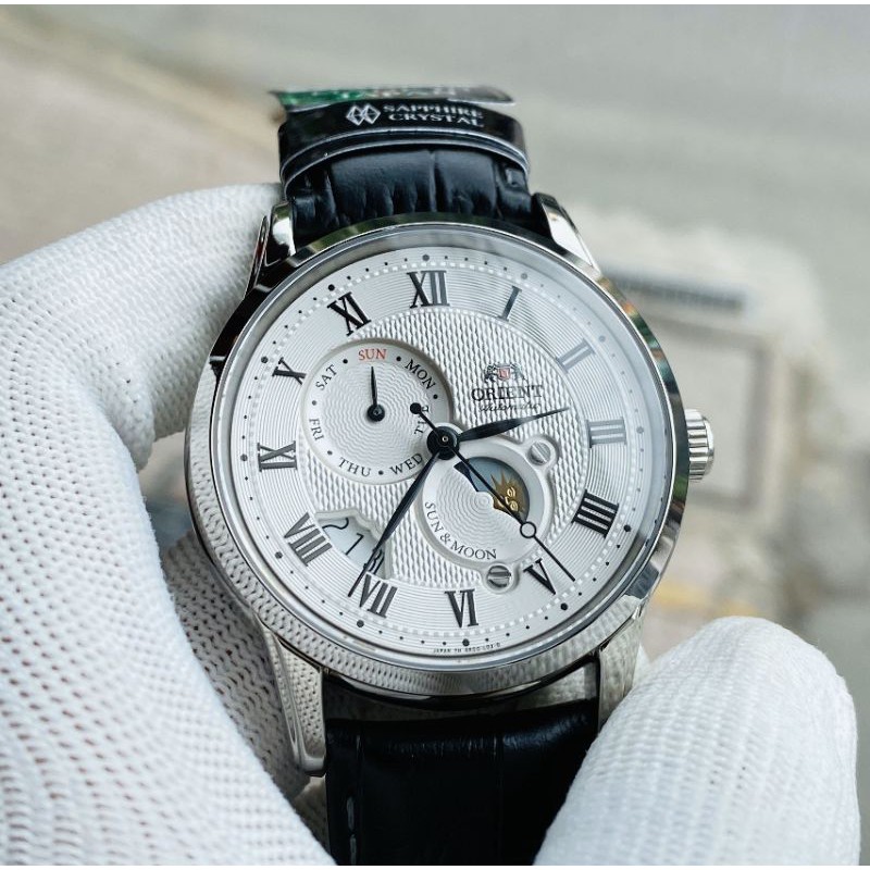 💖 Đồng Hồ Nam ORIENT SUN AND MOON GEN 3 FAK00002S0 dây da đen size 42mm khóa bướm chống gập dây giá rẻ