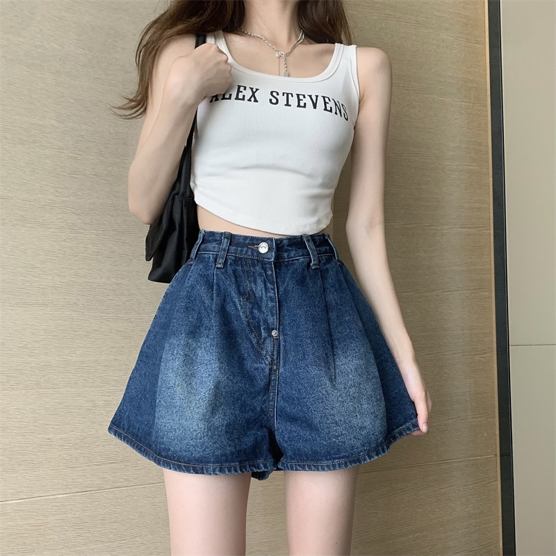 Quần Short Denim Lưng Cao Ống Rộng Thời Trang Cá Tính Cho Nữ