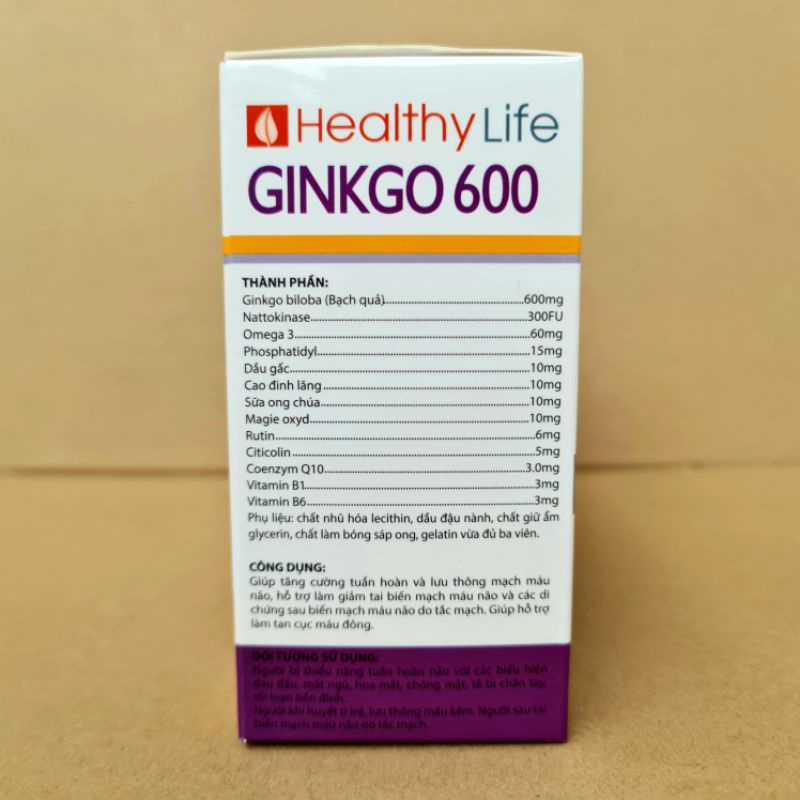 Ginkgo 600 Giúp hoạt huyết dưỡng não, bền thành mạch hộp 100 viên