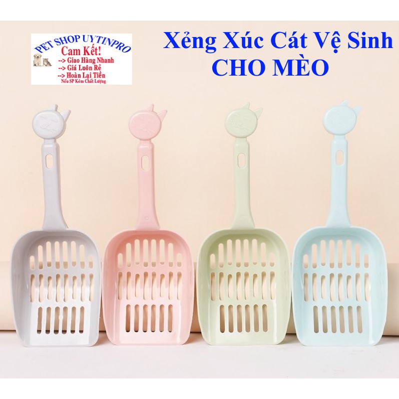 XẺNG XÚC CÁT VỆ SINH CHO MÈO Dọn vệ sinh phân cho mèo Thiết kế hình đầu mèo ở đầu cán xẻng Dài 25cm