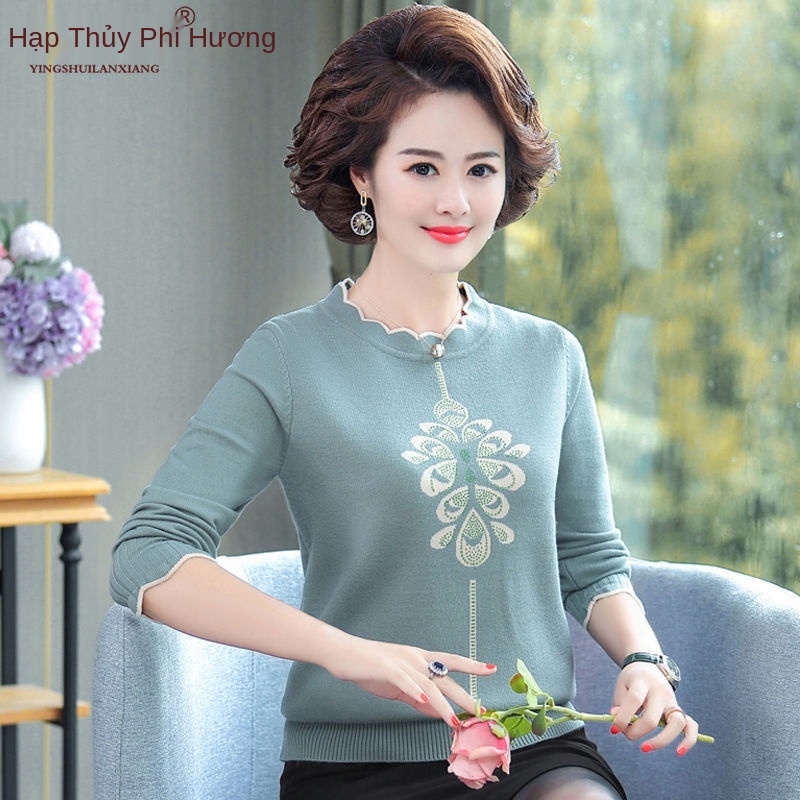 Trang phục nữ trung niên áo mặc trong mùa thu áo len dệt kim mùa xuân thu mẫu mỏng cho mẹ áo dài tay cho phụ nữ trung ni