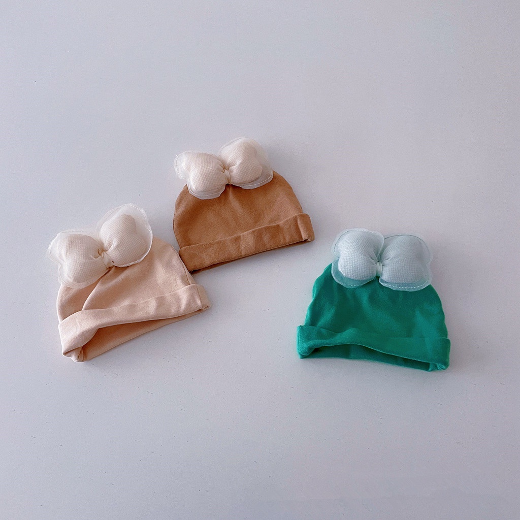 Mũ Cotton Phối Ren Đính Nơ 3D Dễ Thương Dành Cho Trẻ Nhỏ 0-1 Tuổi