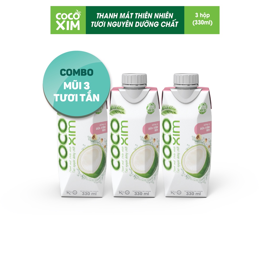 COMBO 3 MŨI TƯƠI TẮN-Dừa xiêm sen Cocoxim 330ml/hộp