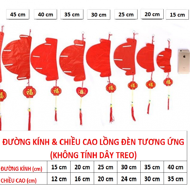 Lồng đèn đỏ chữ Phúc, đường kính 50cm, 40cm, 30cm trang trí Tết, đám cưới, Lễ hội