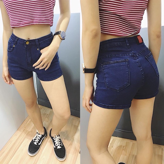 Short jean nữ BIGSIZE màu đen/ xanh đậm đơn giản, lưng cao dãn mạnh, dành cho người béo