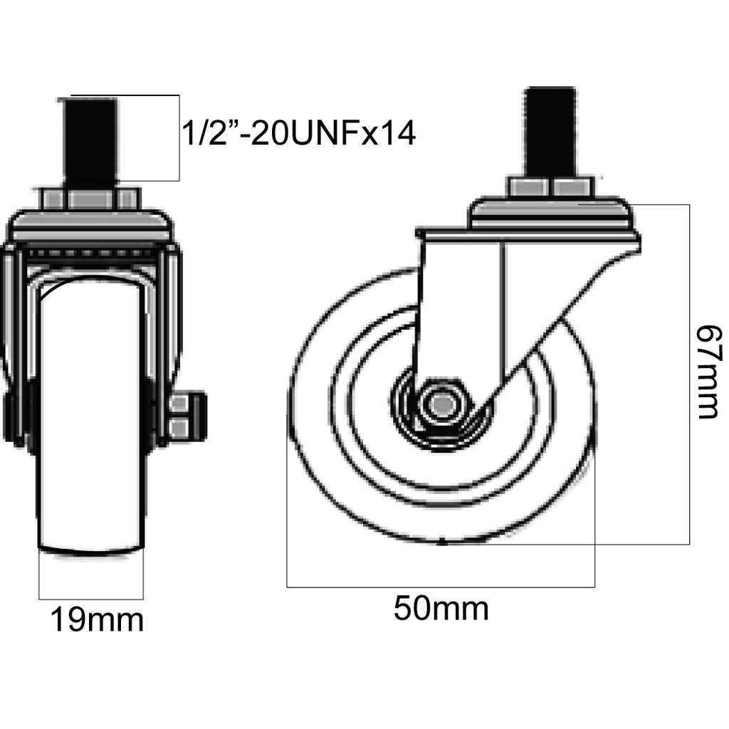 Bánh xe đẩy PU tải nhẹ cọc vít xoay 360 độ - 50-65-75mm - Happy Move Thái Lan