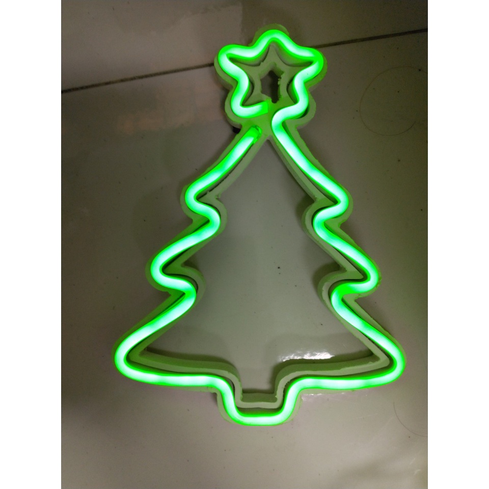 Tặng kèm đèn led neon cây thông mini, đèn led neon trang trí dùng pin hình cây thông