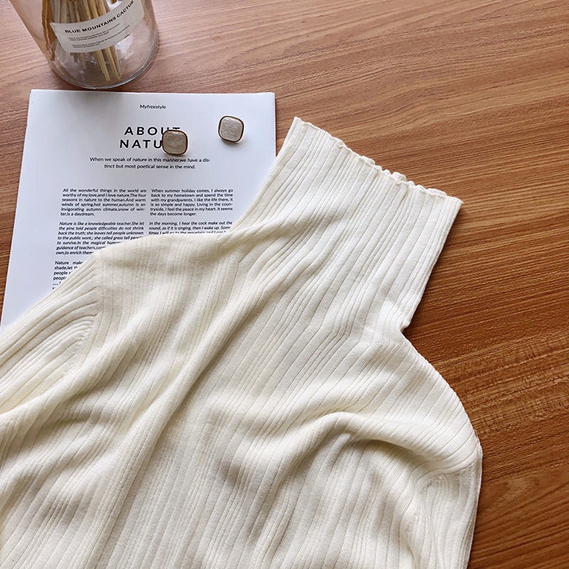 Áo dệt kim tay dài dáng ôm cổ lọ thời trang dễ phối đồ