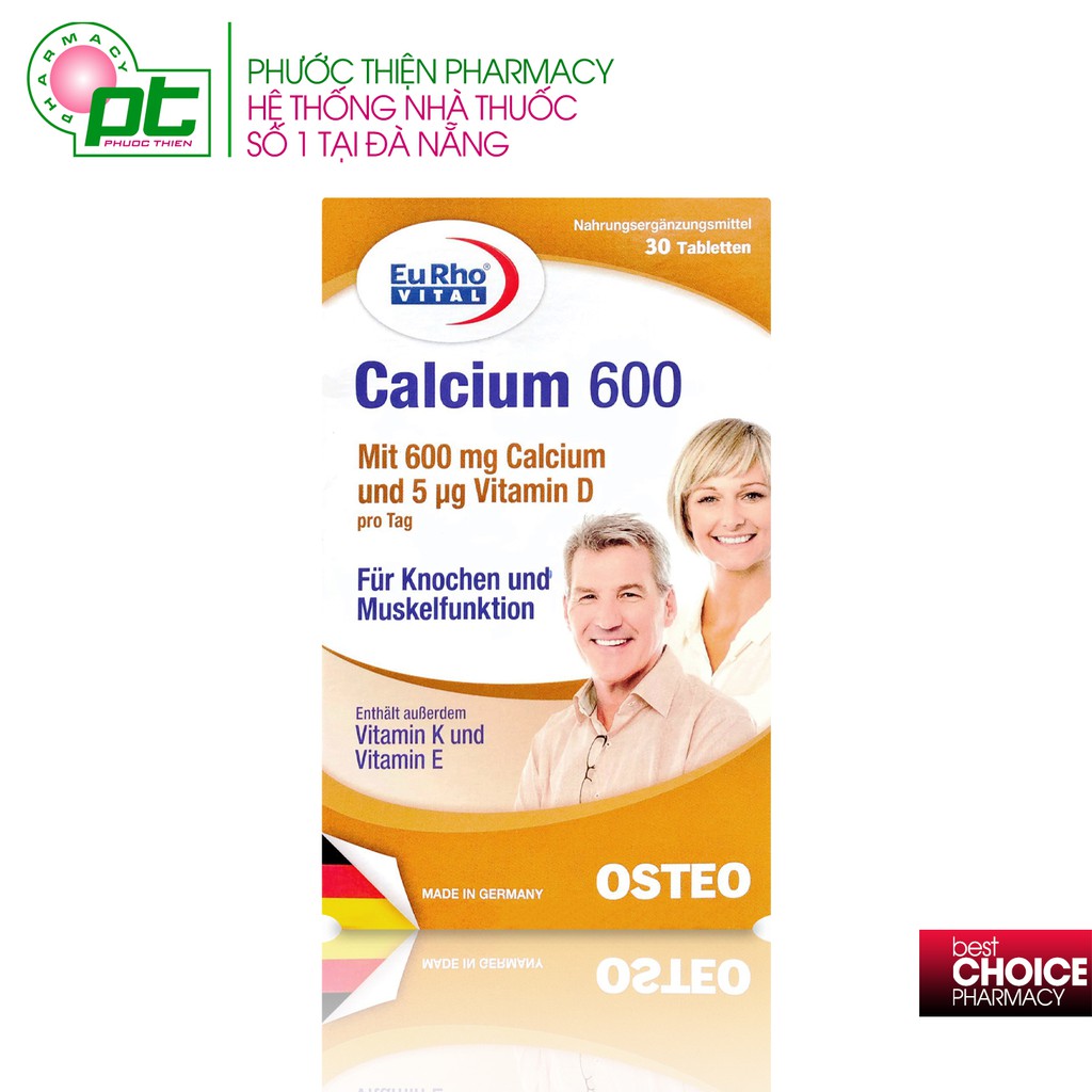Viên Uống Bổ Sung Canxi EuRho Vital Calcium 600 Hộp 30 Viên