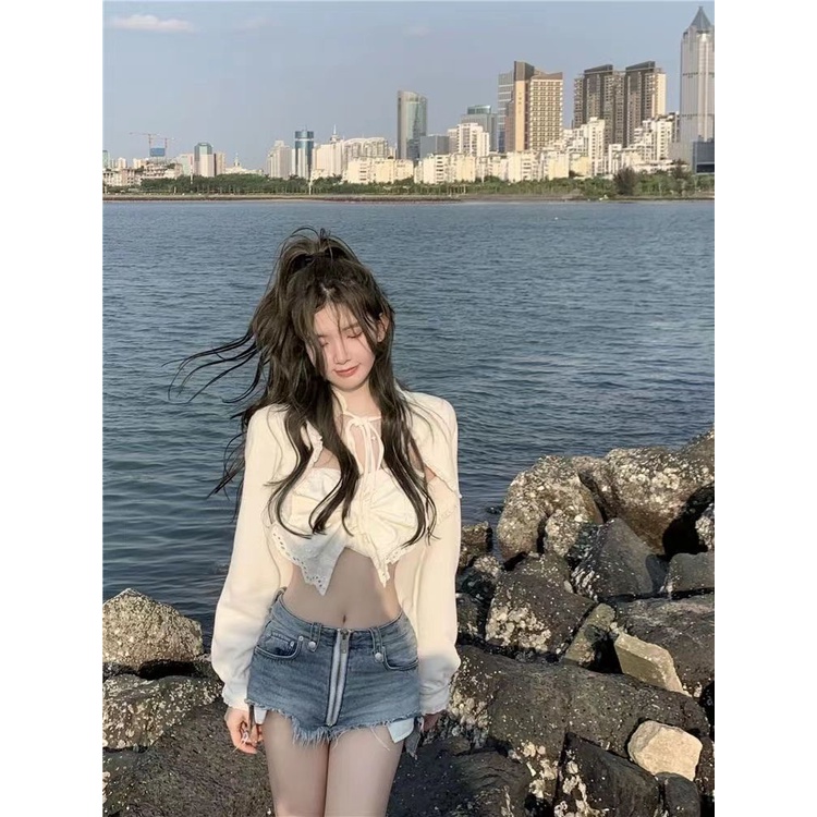 Áo Khoác Cardigan Hai Dây Phối Nơ Quyến Rũ Hợp Thời Trang Cho Nữ