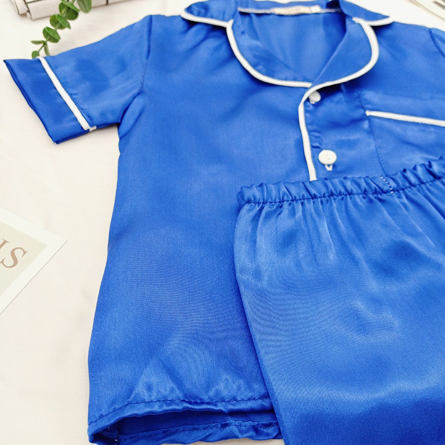 Bộ Pijama Phi Lụa Cộc Viền Cho Bé